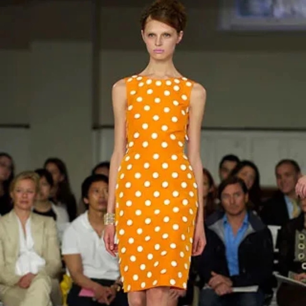 Oscar de la Renta Orange Polka Dot Midi Dress
